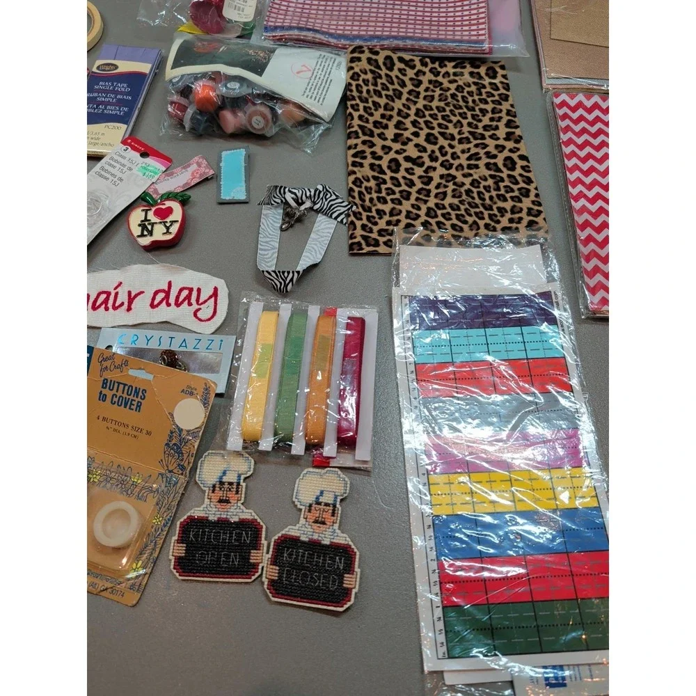 Massive Craft Supplies Lot 65+pc Sewing Quilting Cross Stitch Ribbon Fabric DIY